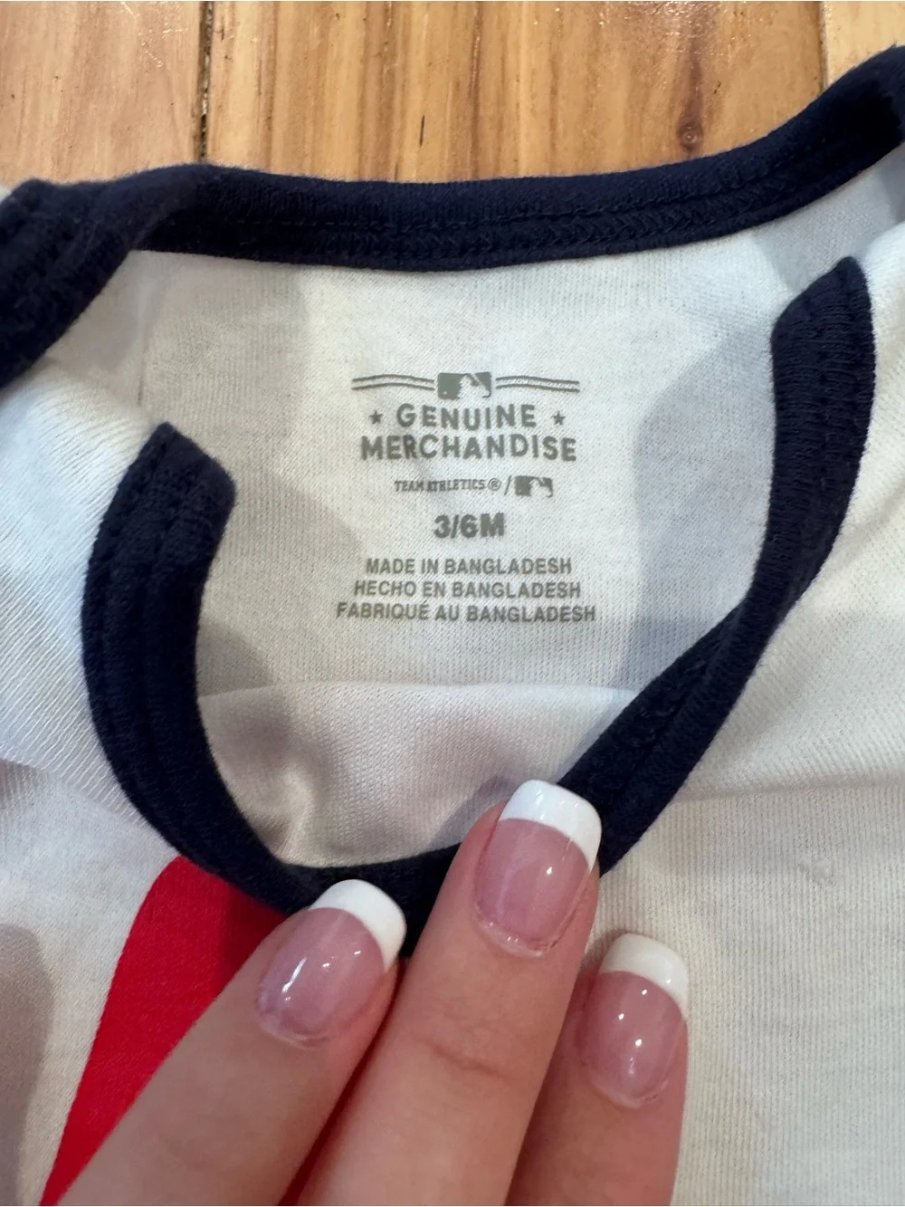 Genuine Merchandise RedSox White Baby One-Piece with Navy Trim and Red Logo